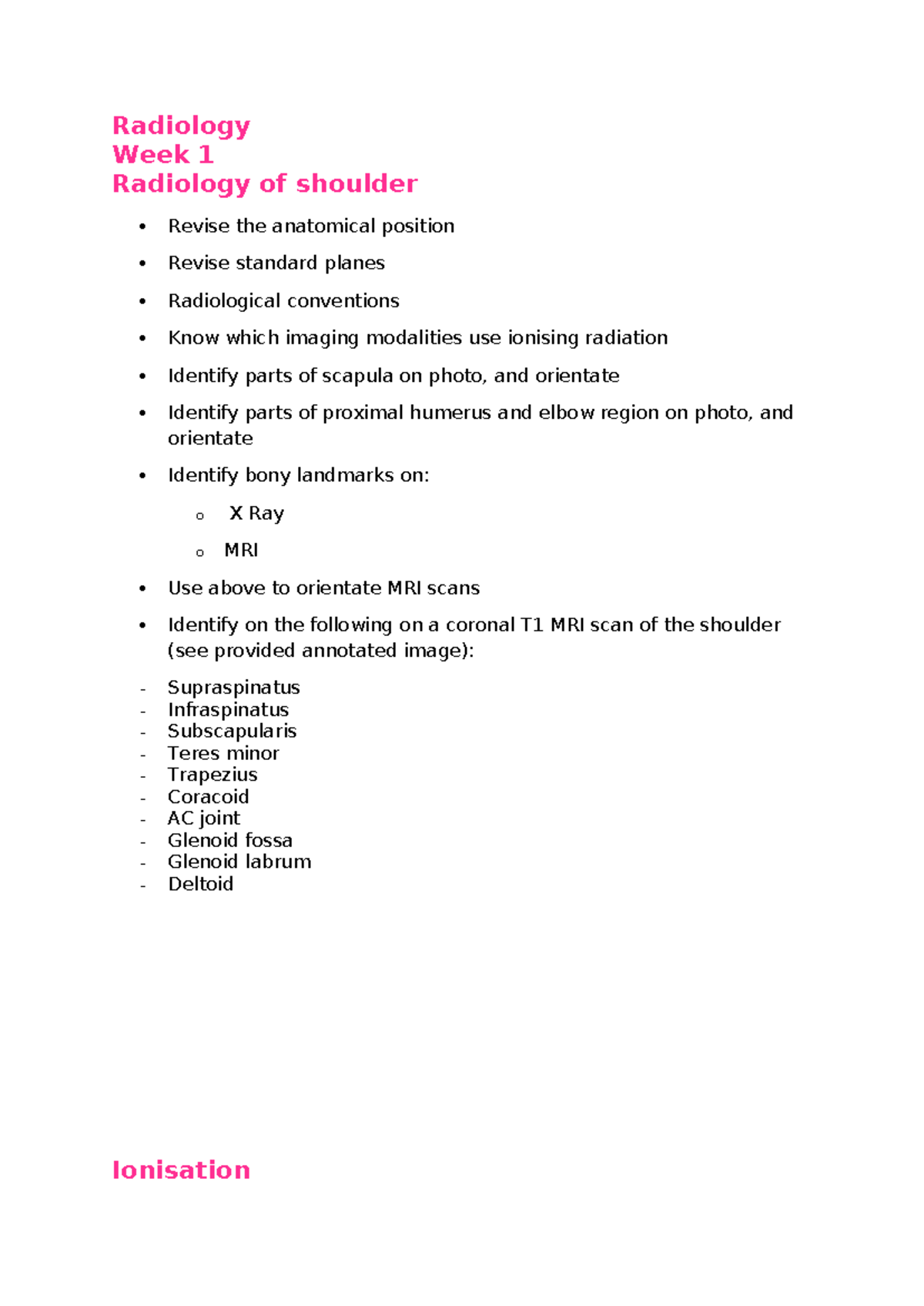 MSK Radiology Notes: Week 1-2 Overview of Imaging Modalities and ...