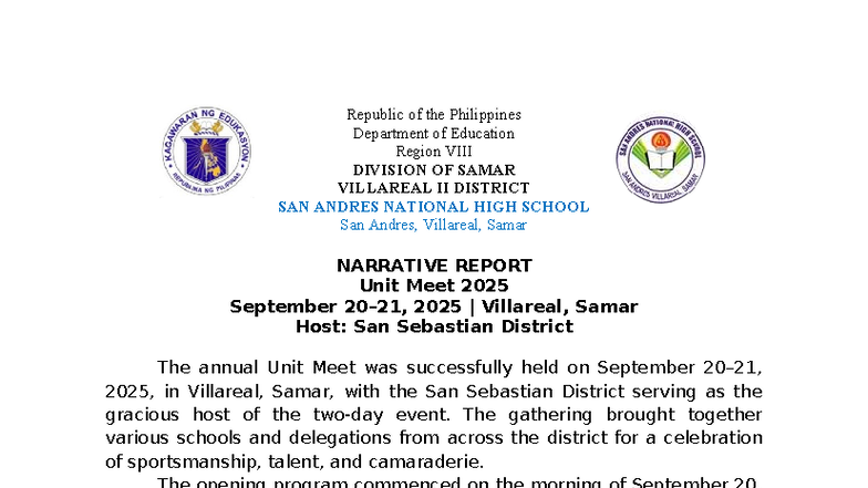 Narrative Report: District Meet & Unit Meet 2025 - Villareal II ...