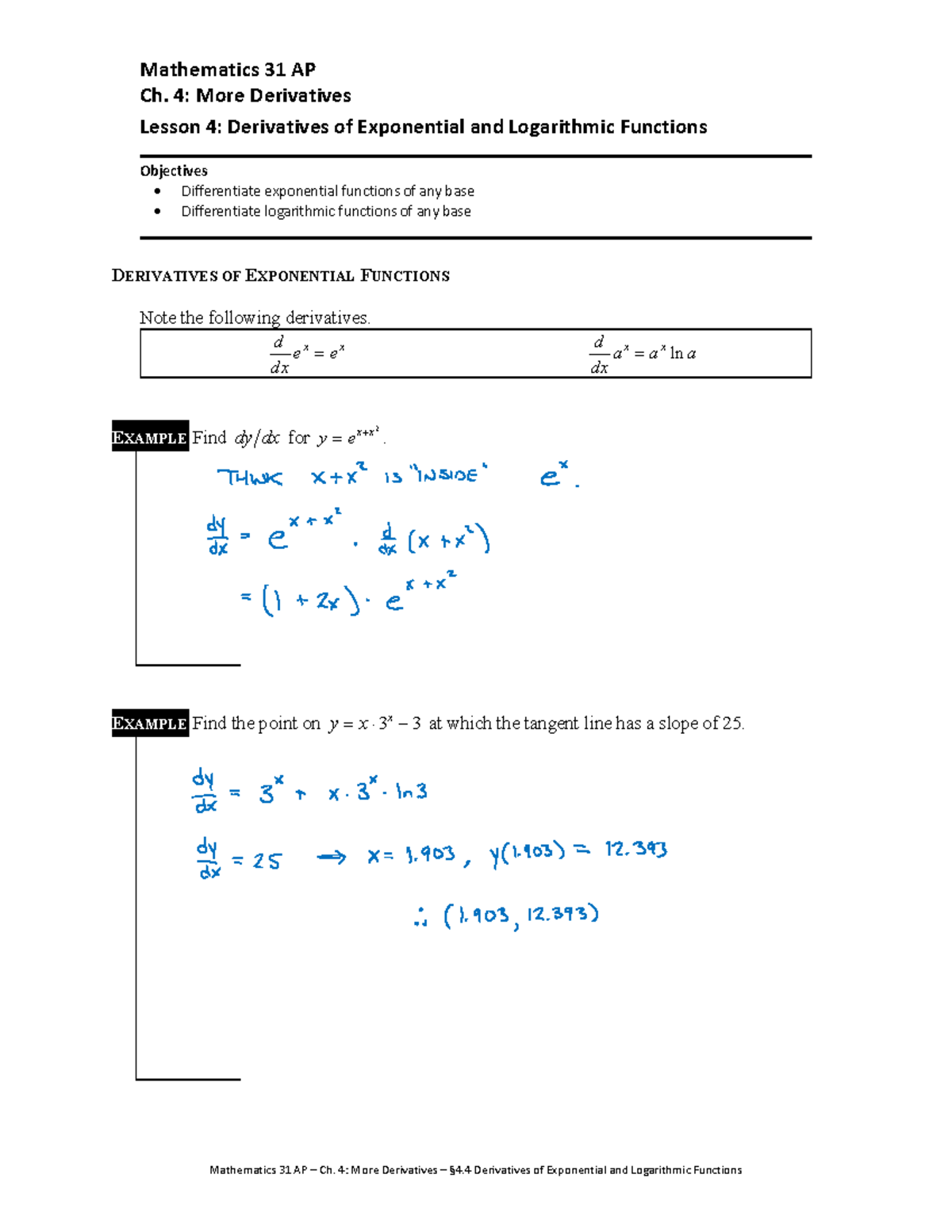 Mathematics 31 AP Ch. 4: Lesson 4 - Exponential & Logarithmic ...