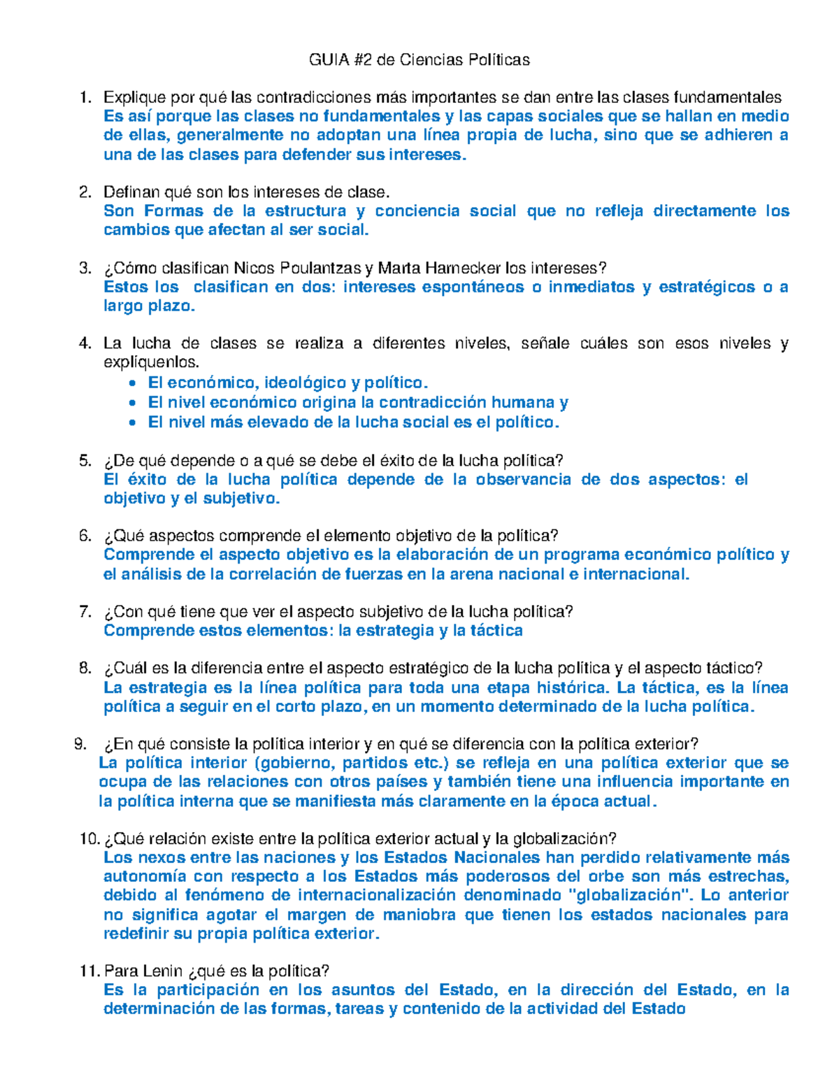 Guía de Estudio #2: Ciencias Políticas y Lucha de Clases - Document Preview