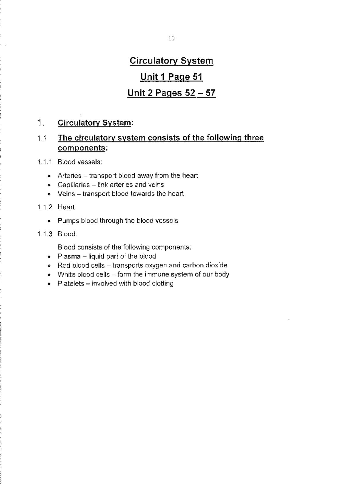 Grade 9 Circulatory System Notes: Unit 1 & 2 Overview - Studocu