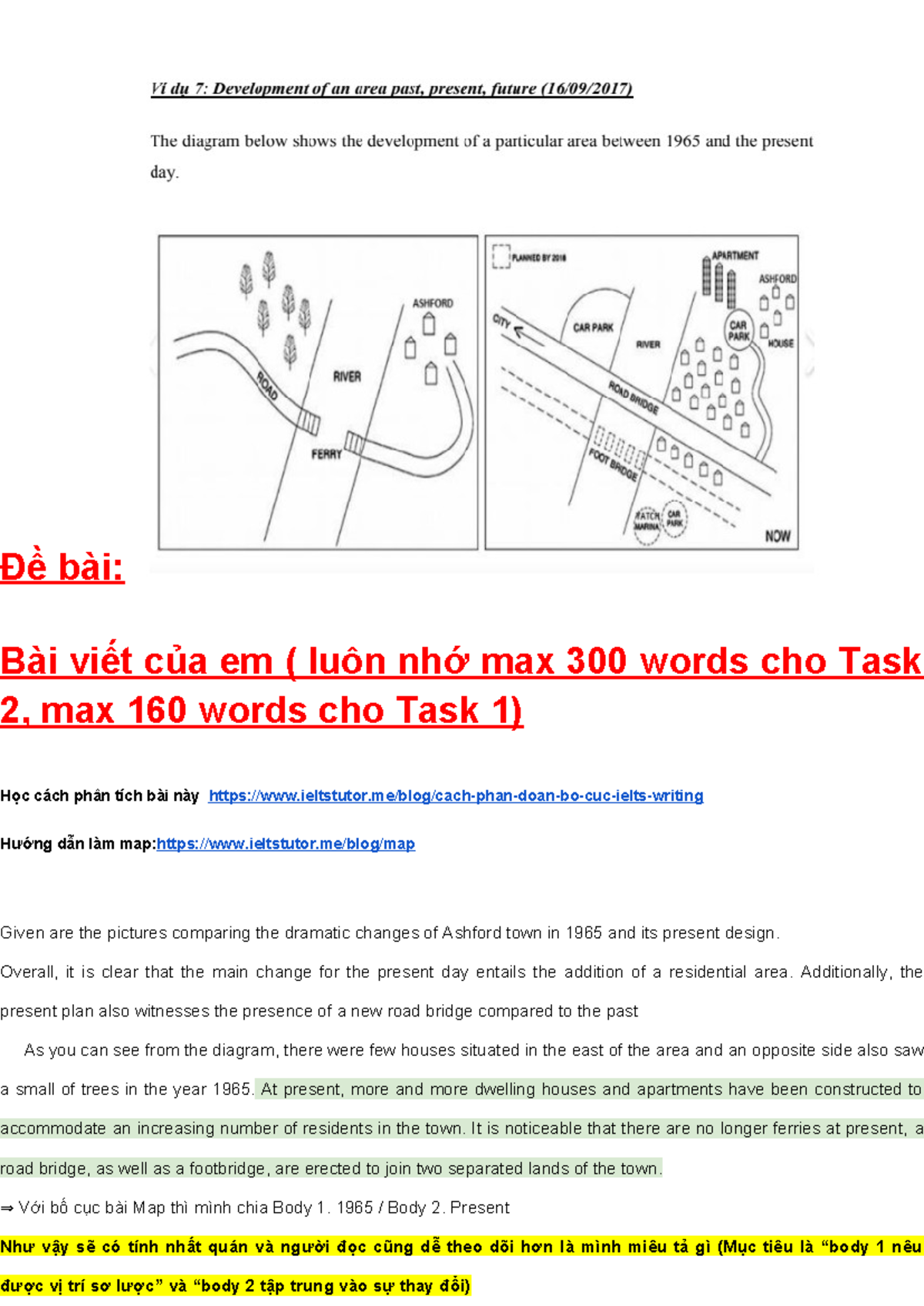 IELTS Writing Task 1 Map Analysis: Changes in Ashford Town 1965-2023 ...