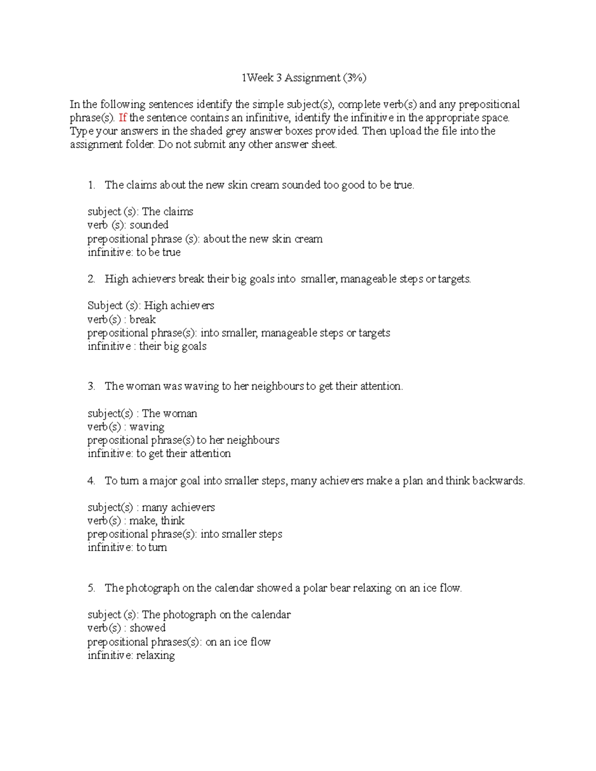 Week 3 Assignment: Identifying Subjects, Verbs, and Phrases - Studocu