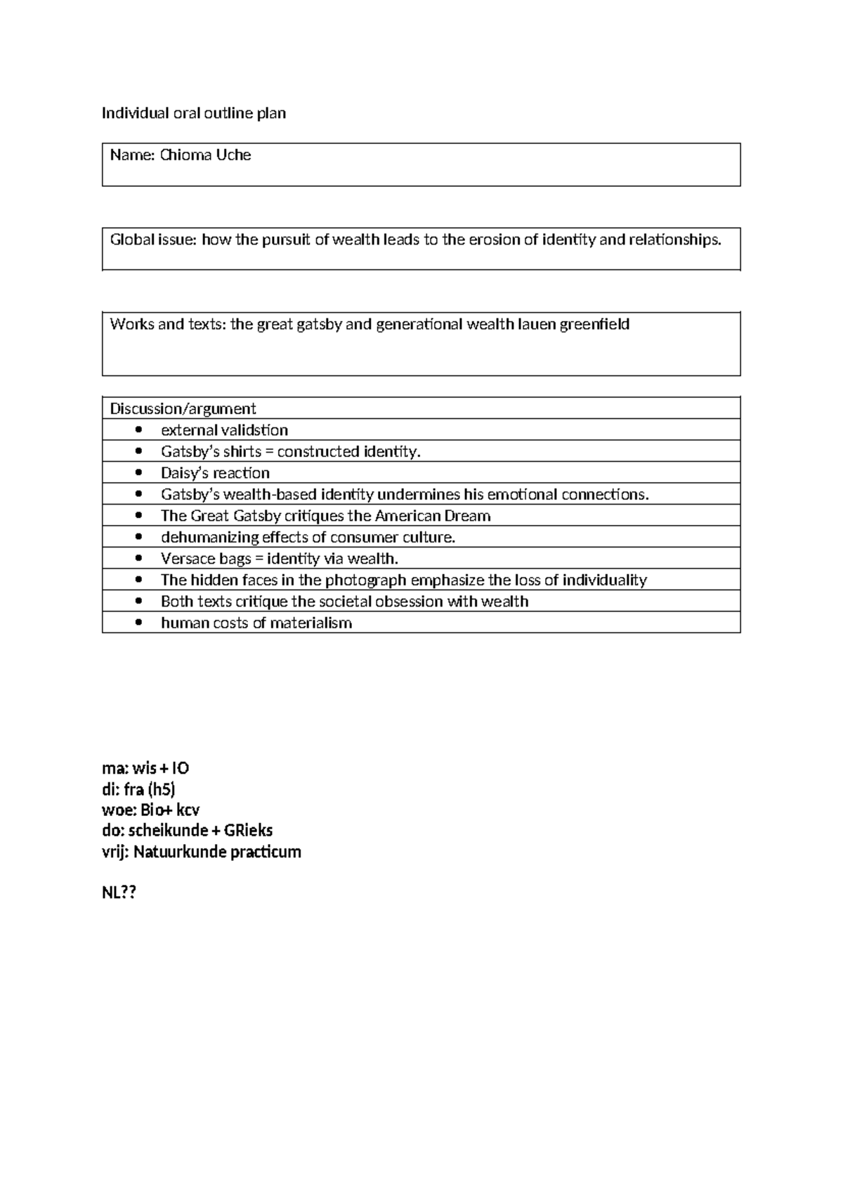 IO 10 bullet point outline - Individual oral outline plan Name: Chioma ...