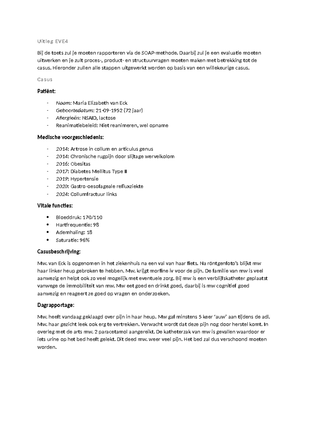 SOAP-Rapportage en Evaluatievragen voor Casus Maria van Eck - Studeersnel