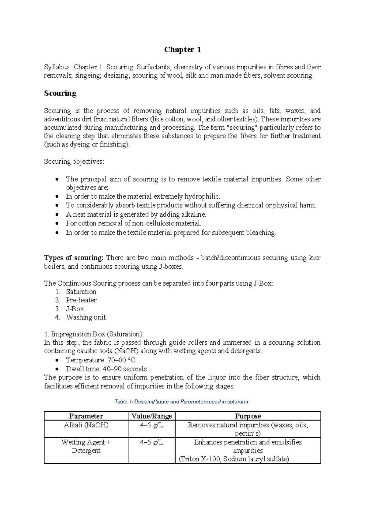 Chapter 1 Syllabus: Scouring Techniques for Textiles and Fibers - Studocu