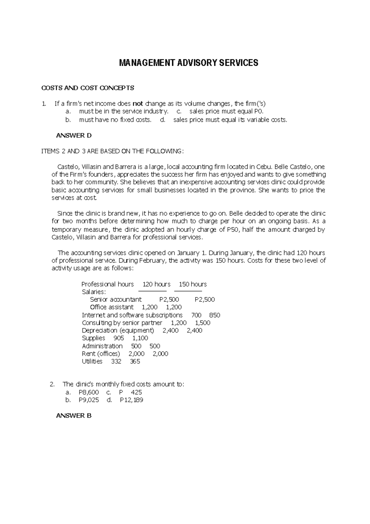Management Advisory Services Test Bank Questions and Answers - Studocu