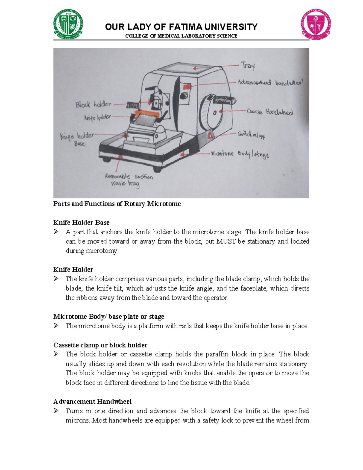 MCL 101: Functions of Rotary Microtome Components Explained - Studocu