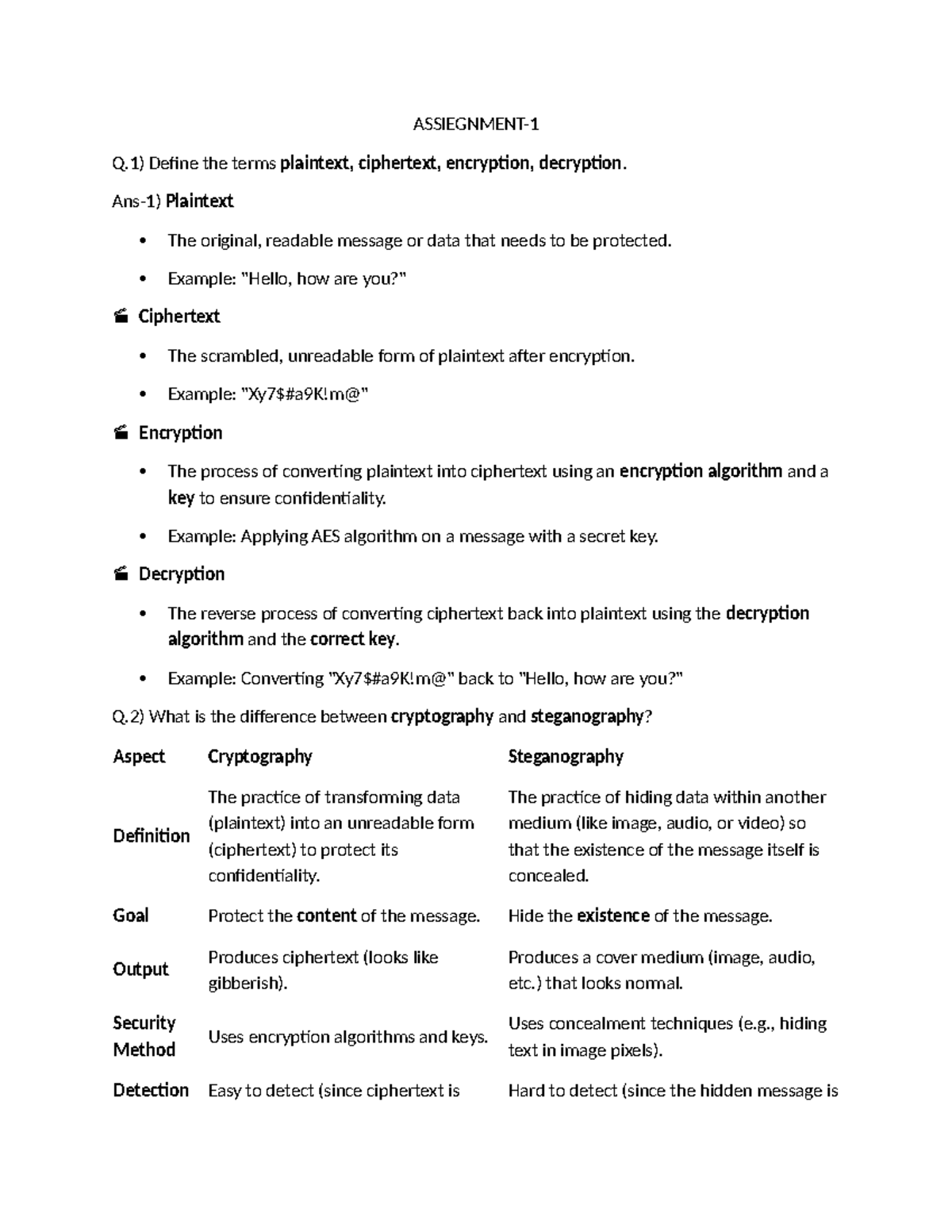Assignment-1: Cryptography Concepts and Techniques - Studocu