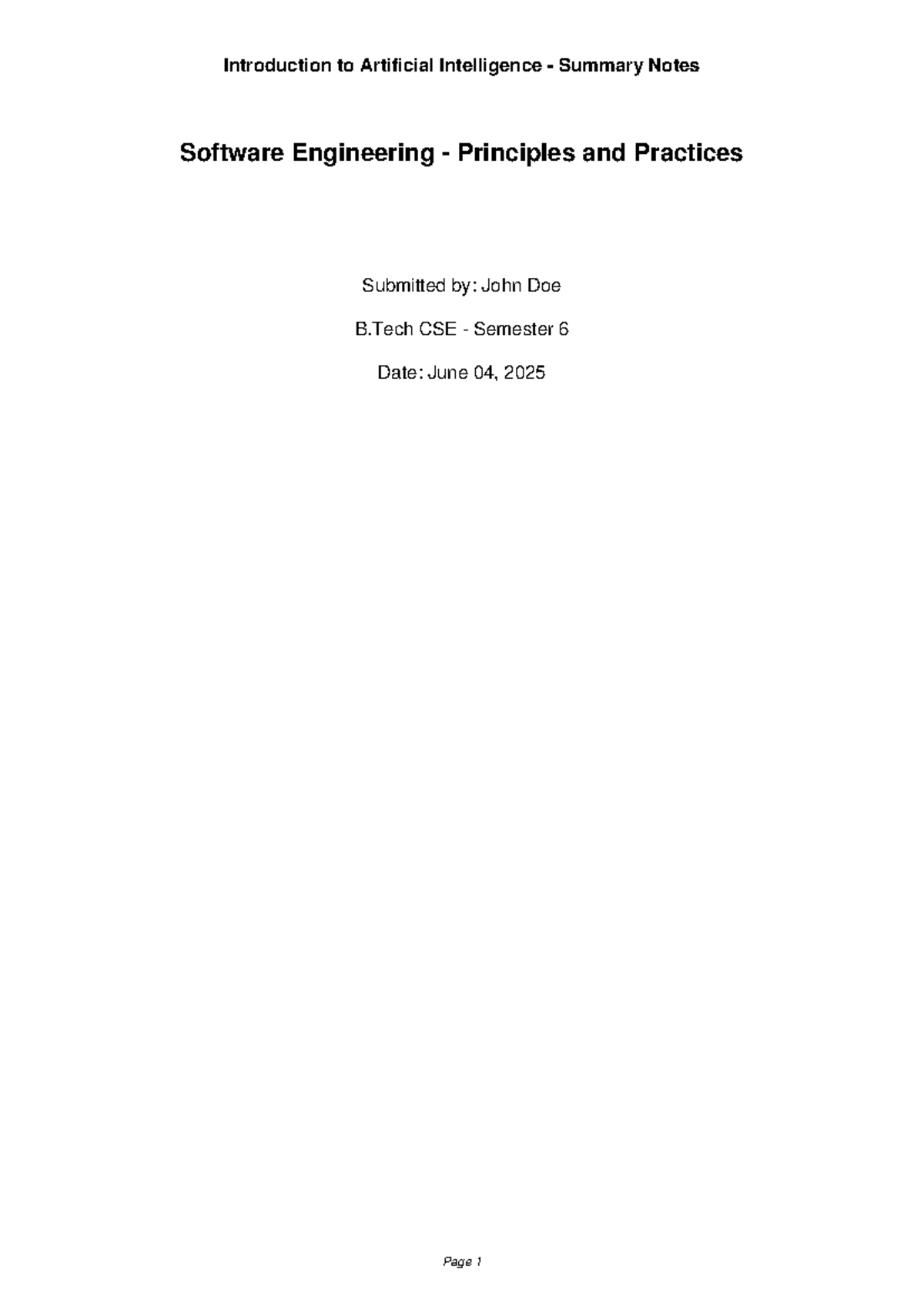 CSE 6: Summary Notes on Software Engineering Principles & Practices ...