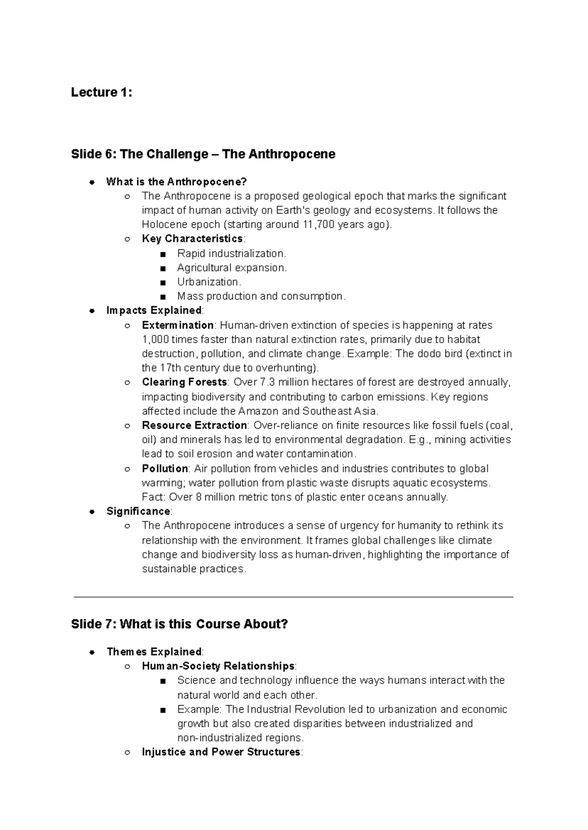 HIST 101 - Final Exam Study Notes on the Anthropocene and Technology ...