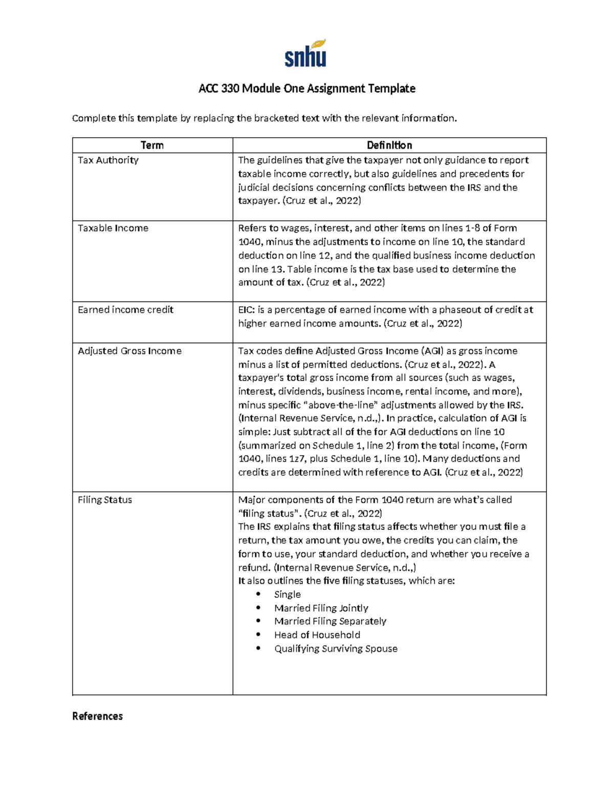 ACC 330 Module 1 Assignment: Key Tax Terms Explained - Studocu