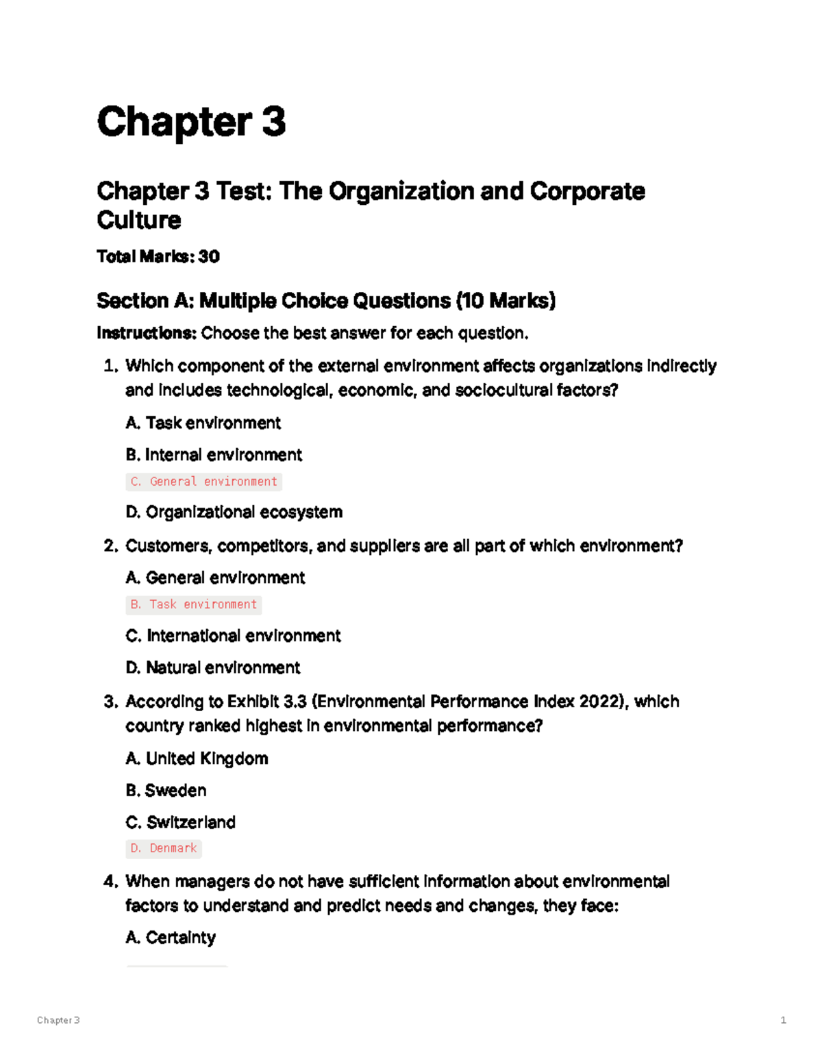 OBS 114 Chapter 3 Test: Org & Corporate Culture Practice Questions ...
