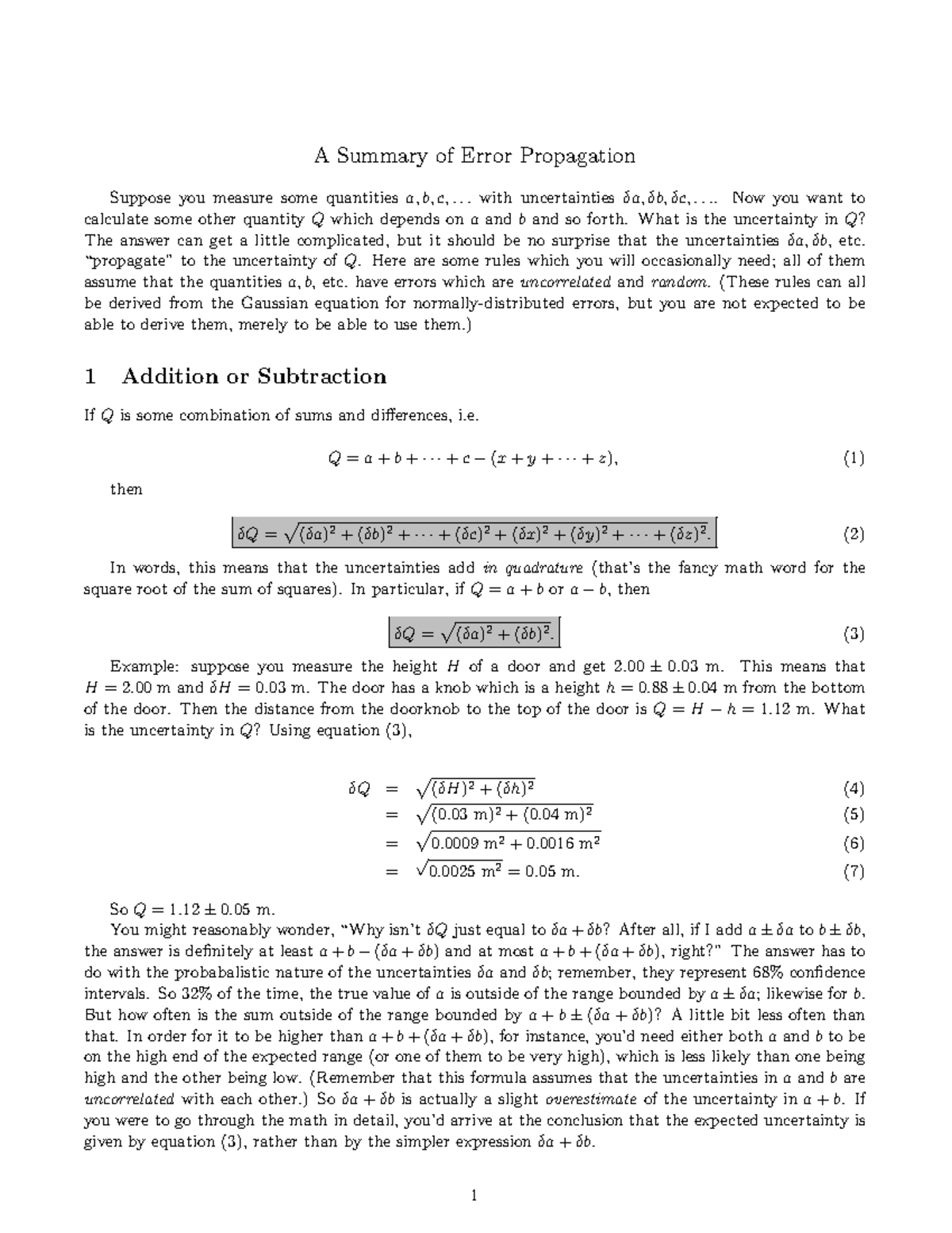 Error Propagation in Measurements - Studocu