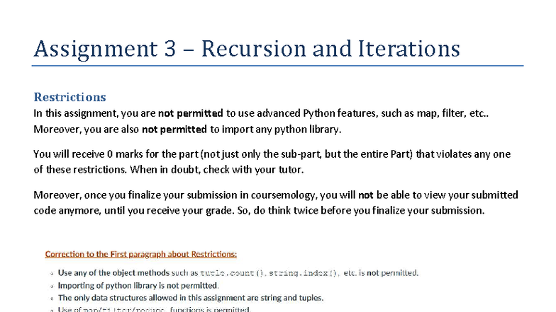 CS1010E Assignment 3: Recursion & Iterations Overview - Studocu
