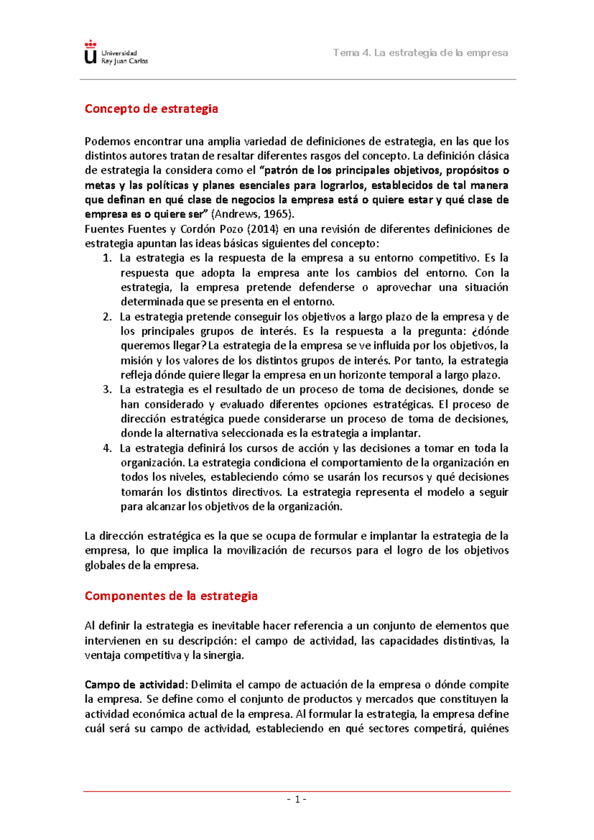 Apuntes Tema 4 La estrategia de la empresa - Concepto de estrategia ...