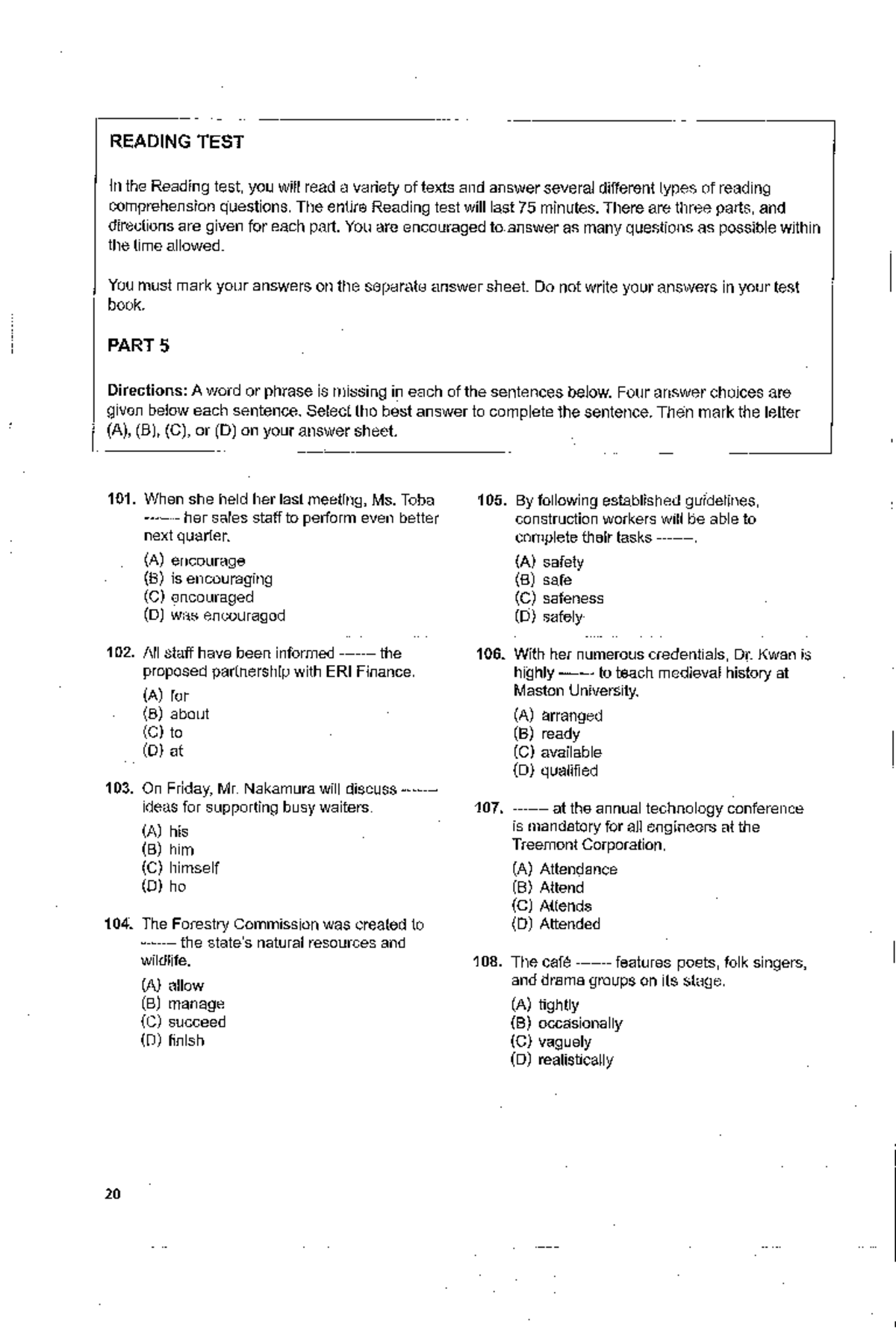 Reading Test 1 - Comprehension Questions and Answers - Studocu