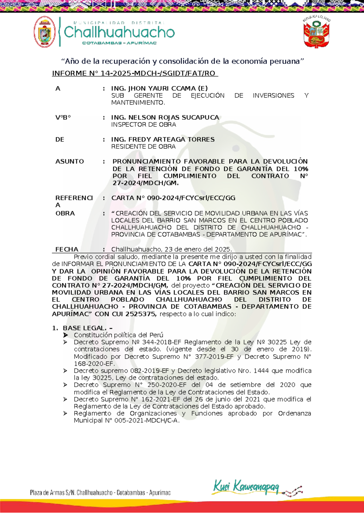 Informe sobre la Devolución de la Retención de Fondo de Garantía - Document Preview