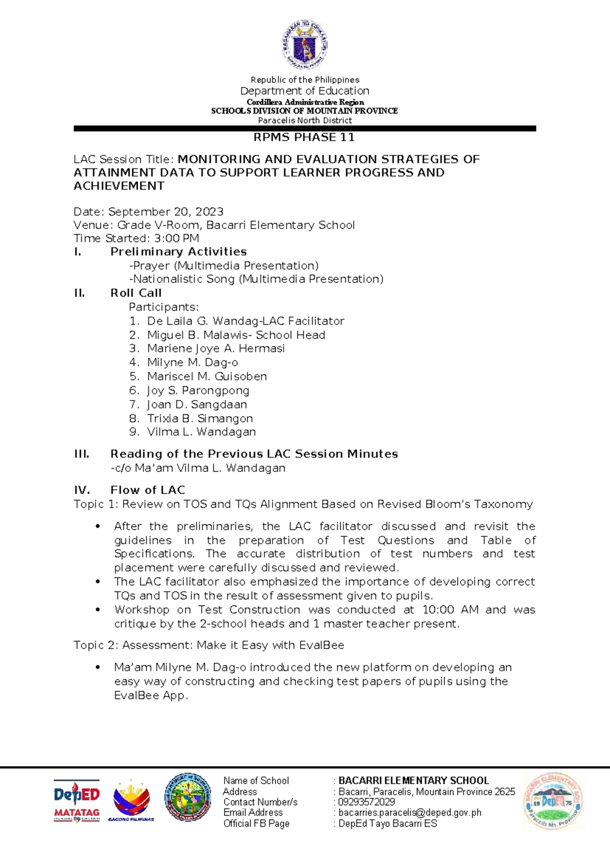 LAC Session Minutes: RPMS Phase 1 Planning & Commitment (July 2023 ...