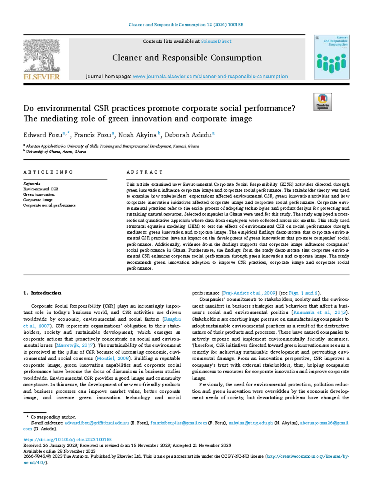 Do Environmental CSR Practices Enhance Corporate Social Performance ...