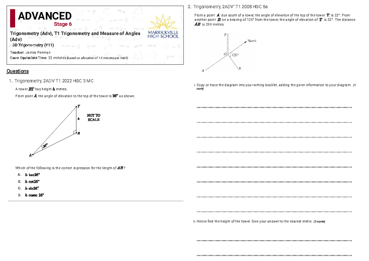 3D Trig Q - nothing to say - 1. Trigonometry, 2ADV T1 2022 HSC 3 MC ...
