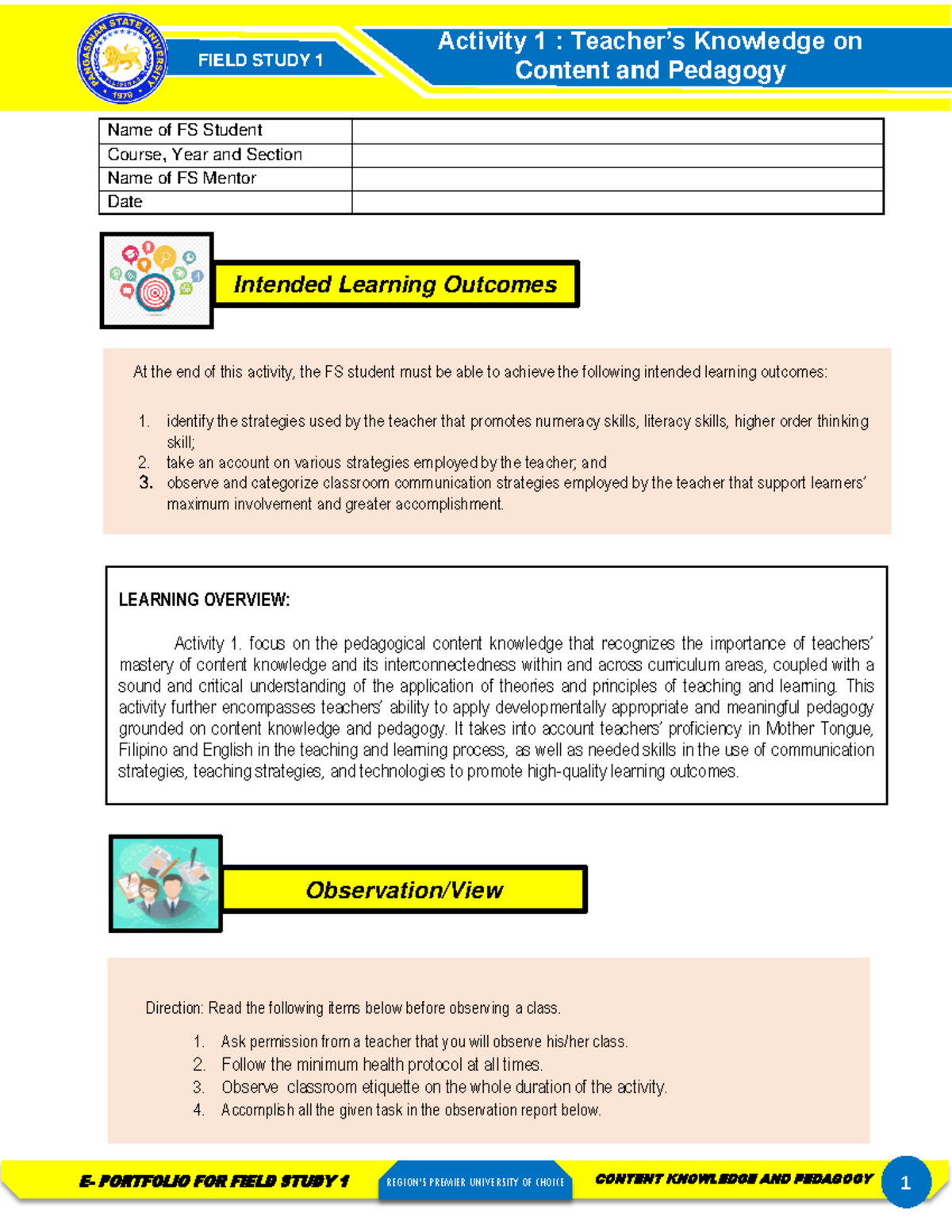 FS1-Activity-1 - Activity 1 of FS 1 - FIELD STUDY 1 Content and ...