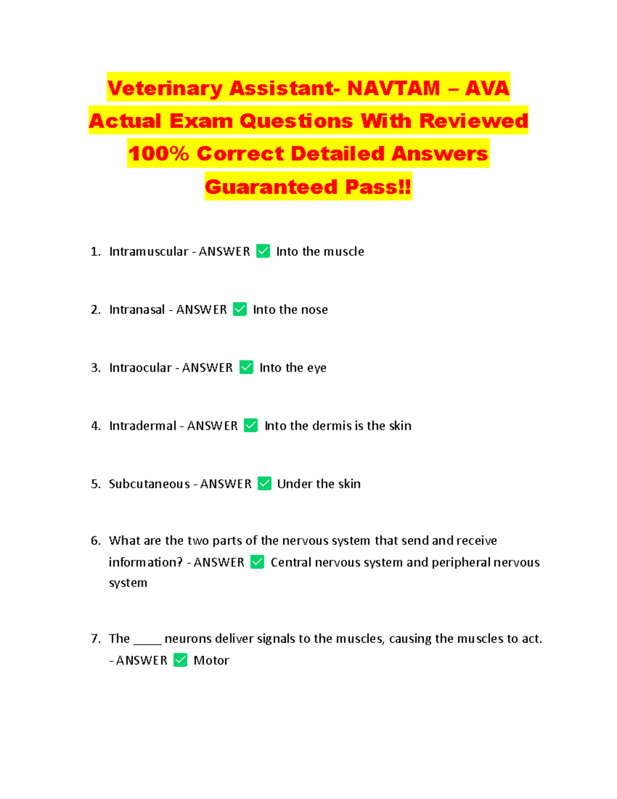 Veterinary NAVTAM AVA Final Exam Questions & Detailed Answers Guide ...