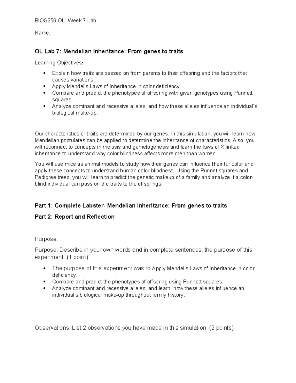 BIOS256 Week 7 Lab Report: Mendelian Inheritance & Traits Analysis ...