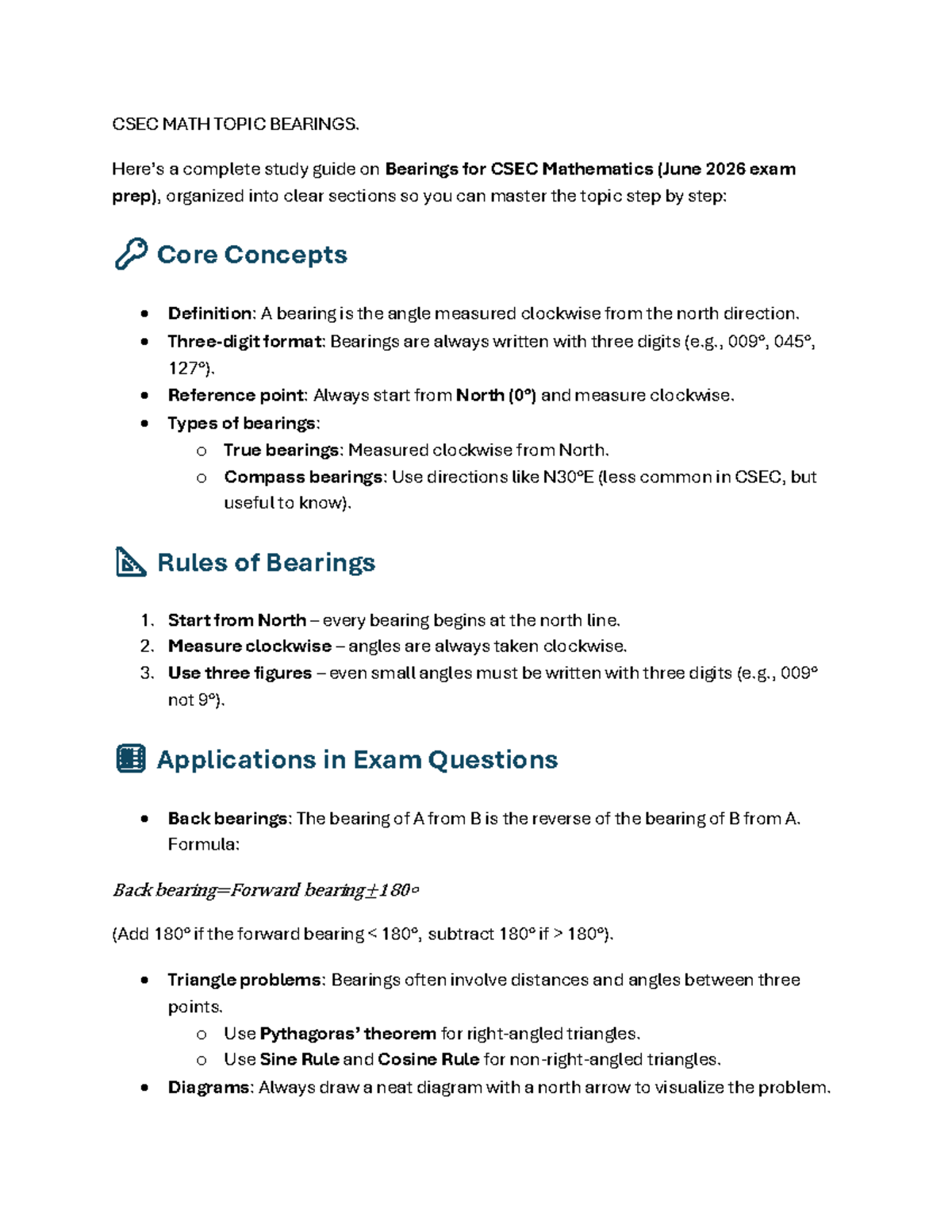 CSEC MATH Bearings Study Guide for June 2026 Exam Prep - Studocu