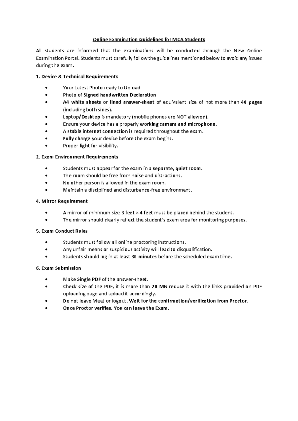 MCA Online Exam Guidelines: Essential Instructions for Students - Studocu