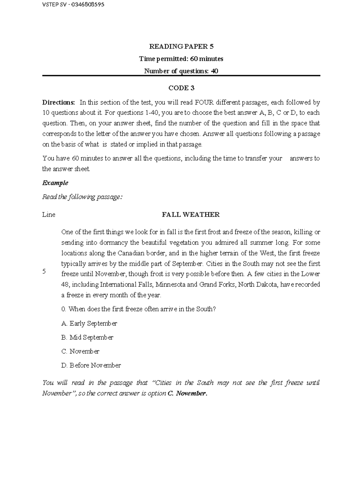 VSTEP SV 0346808595 READING TEST 5: PASSAGES & QUESTIONS - Studocu