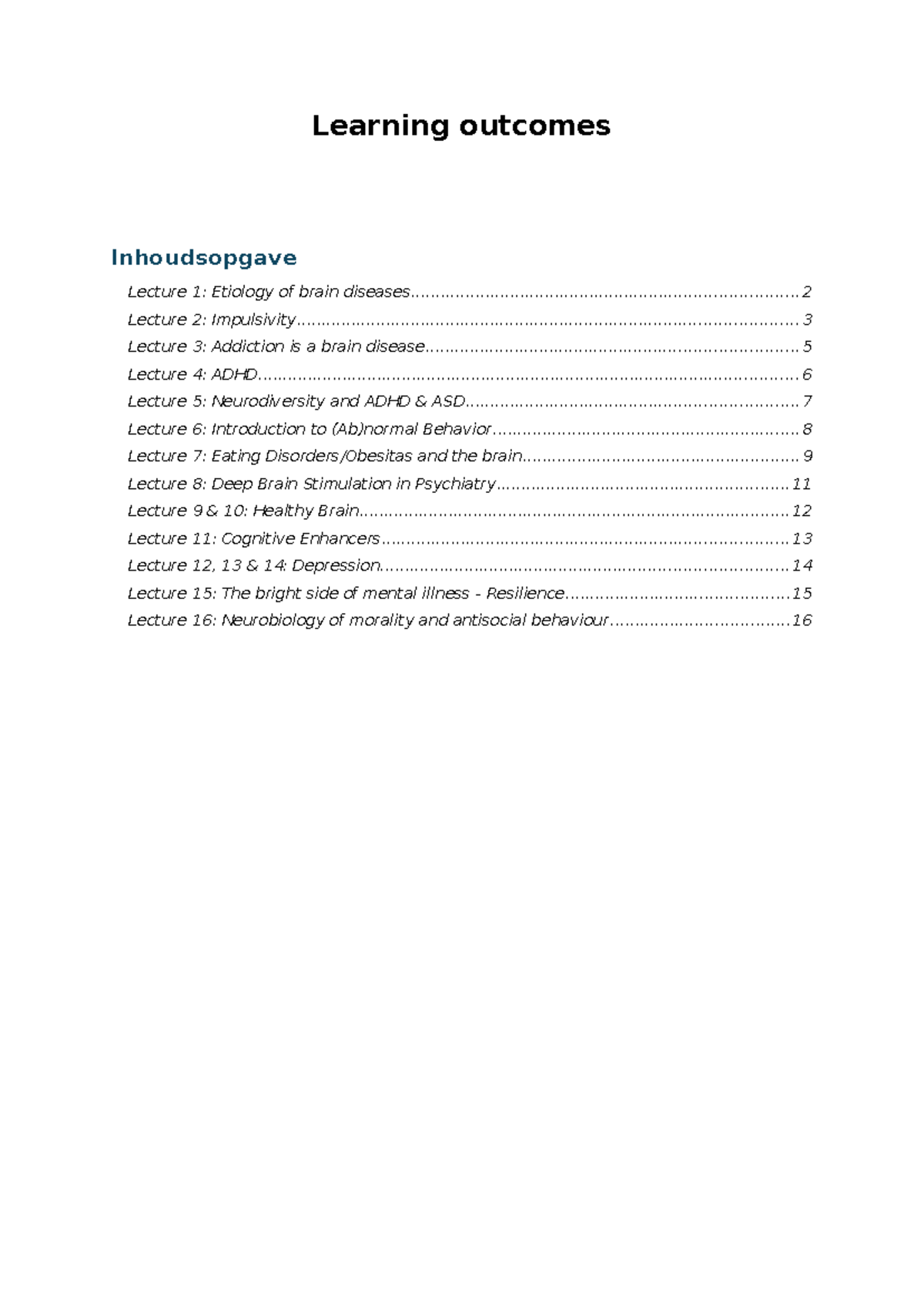 Learning Outcomes for Lectures on ADHD, Neurodiversity & Abnormal ...