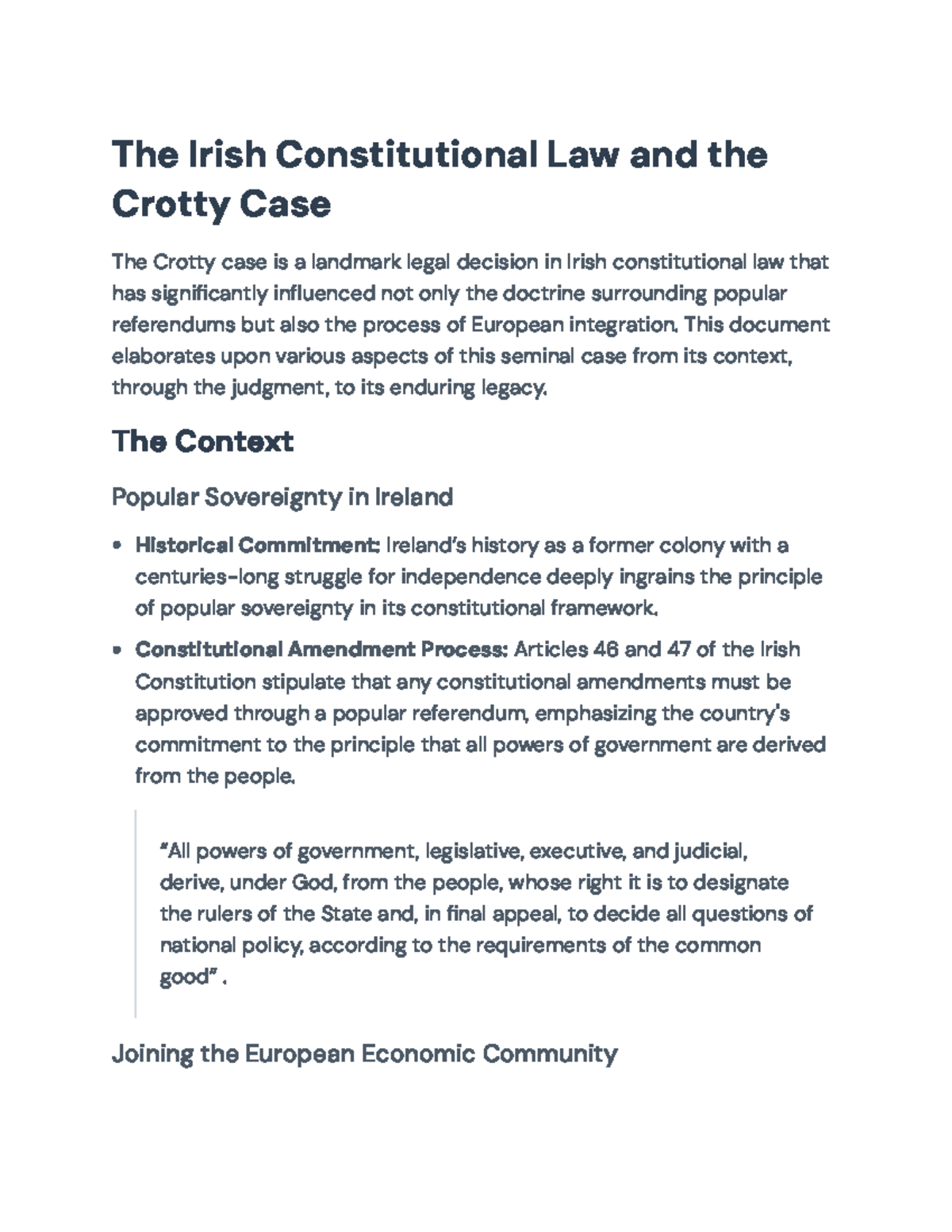 Irish Constitutional Law and the Crotty Case: Impact on Sovereignty ...
