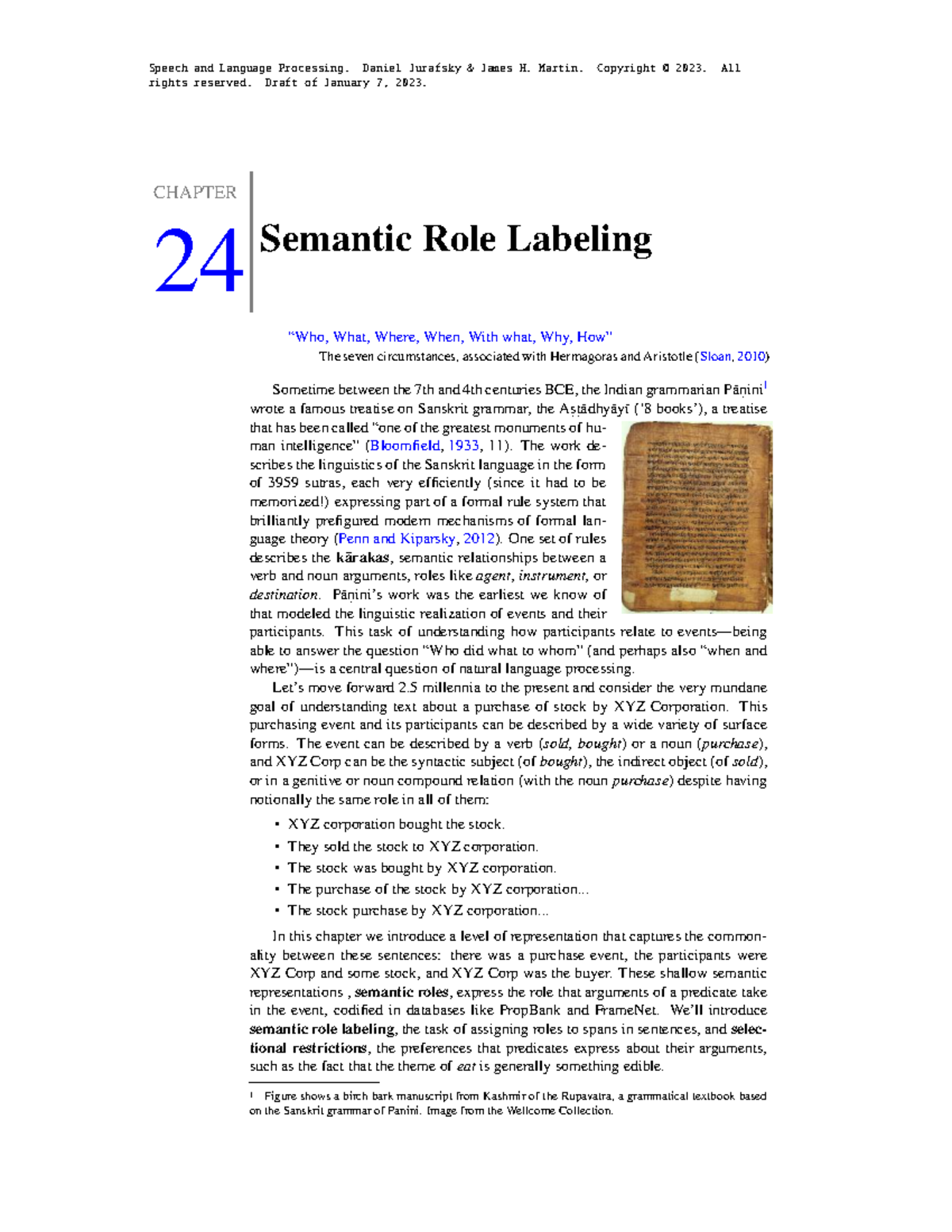 Speech and Language Processing (CS 224N) - Chapter 24: Semantic Role ...