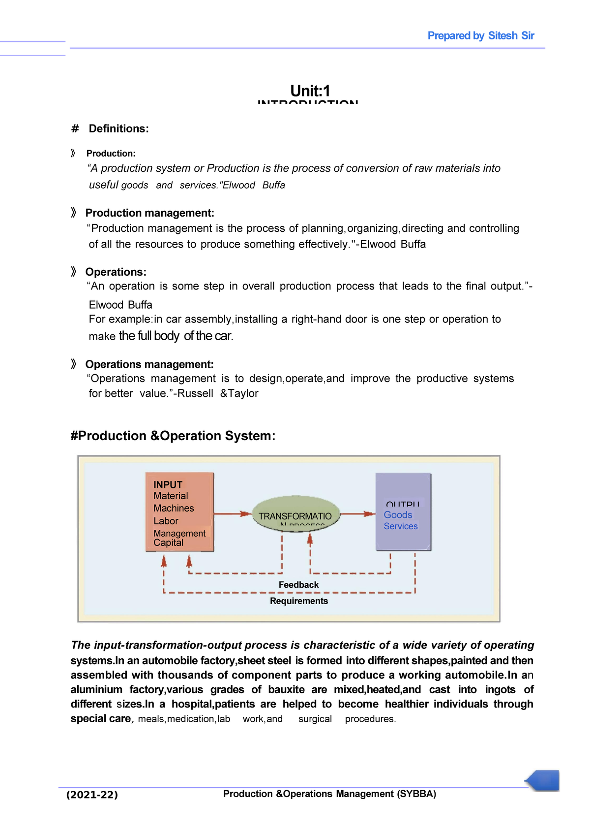 Production Management Overview (SYBBA) - Unit 1: Introduction - Studocu