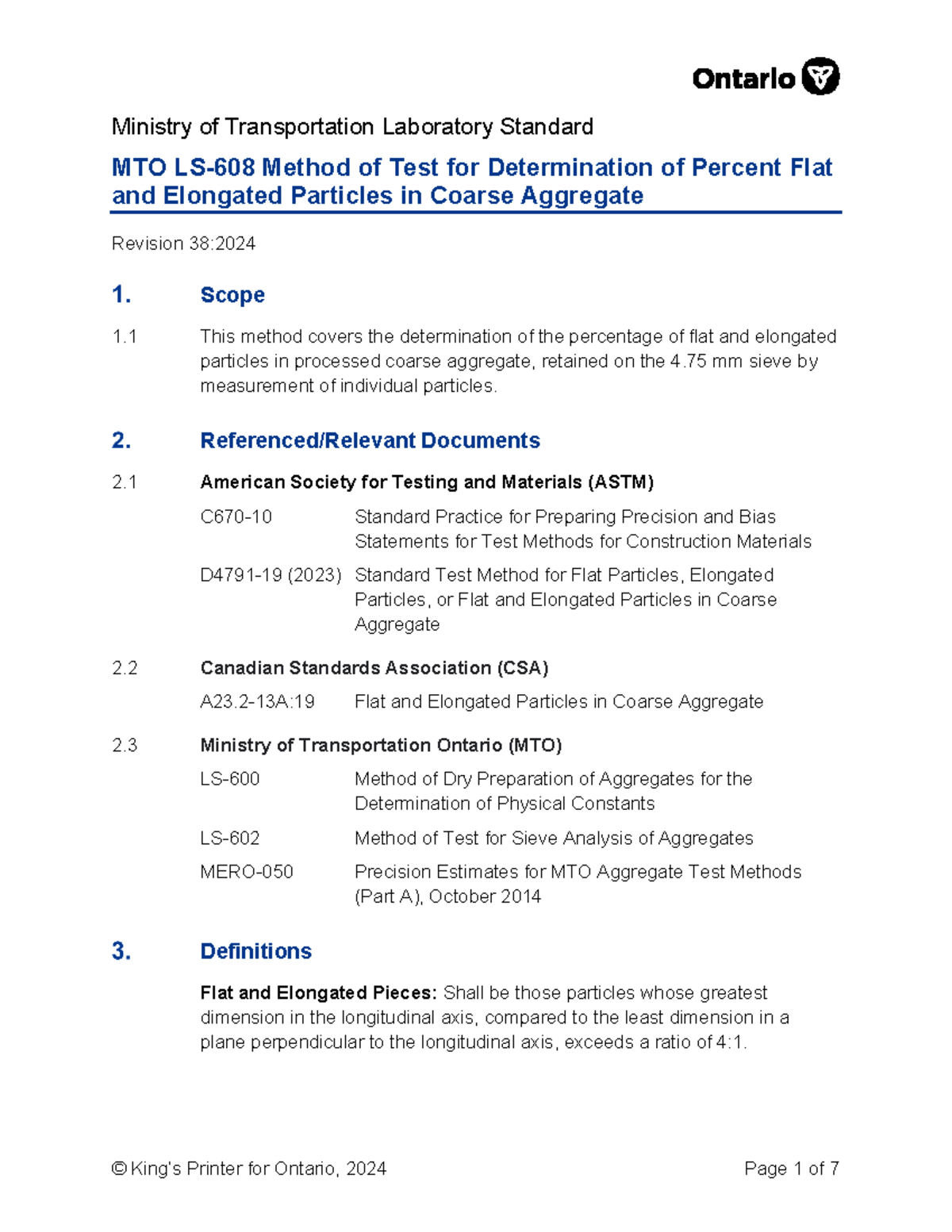 MTO Method of Test for Flat and Elongated Particles in Coarse Aggregate ...