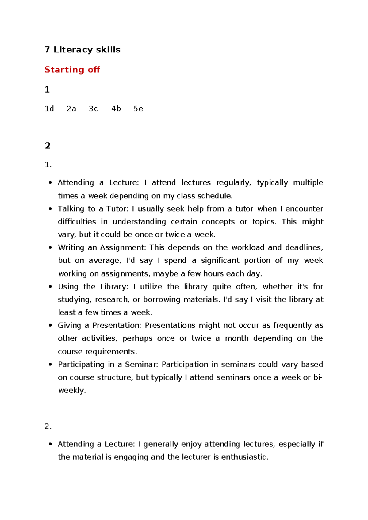 7 Literacy skills - nothing - 7 Literacy skills Starting off 1 1d 2a 3c ...