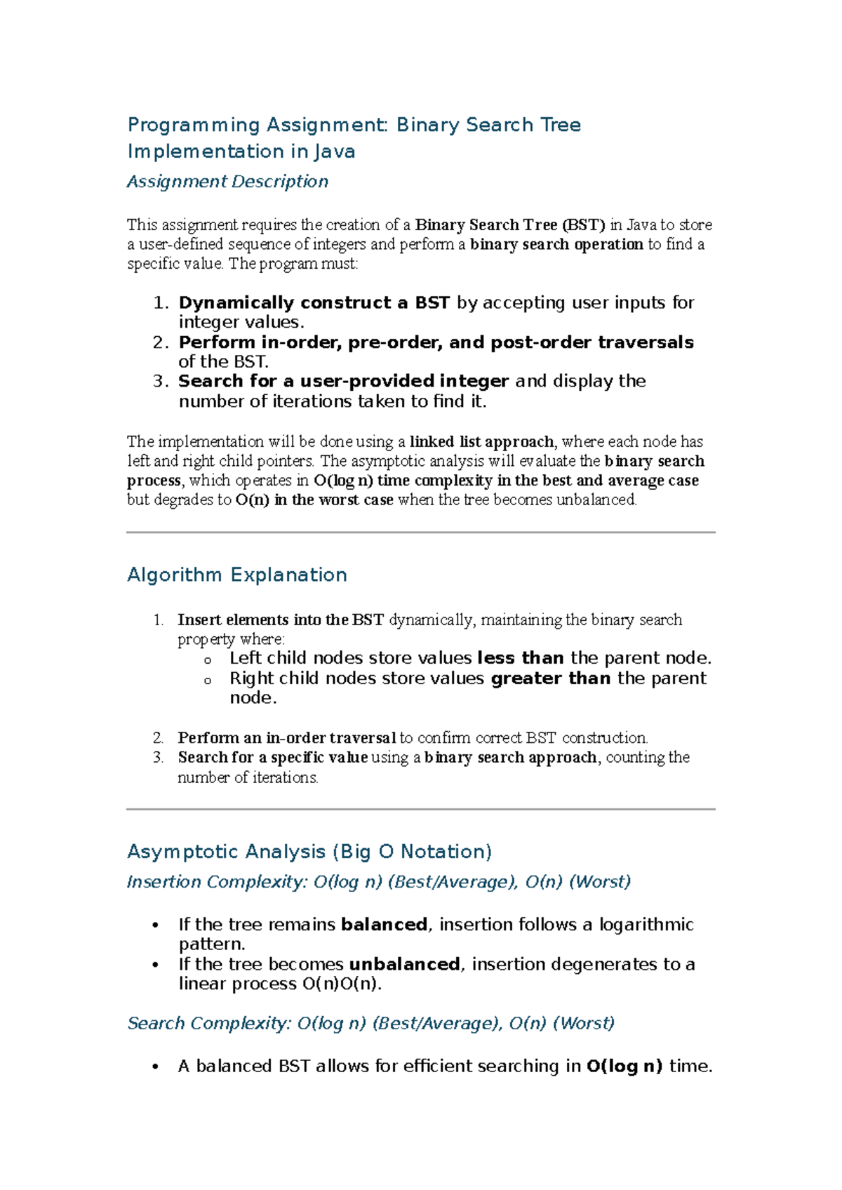 Discussion Assignment 4: Java Implementation of Binary Search Tree ...