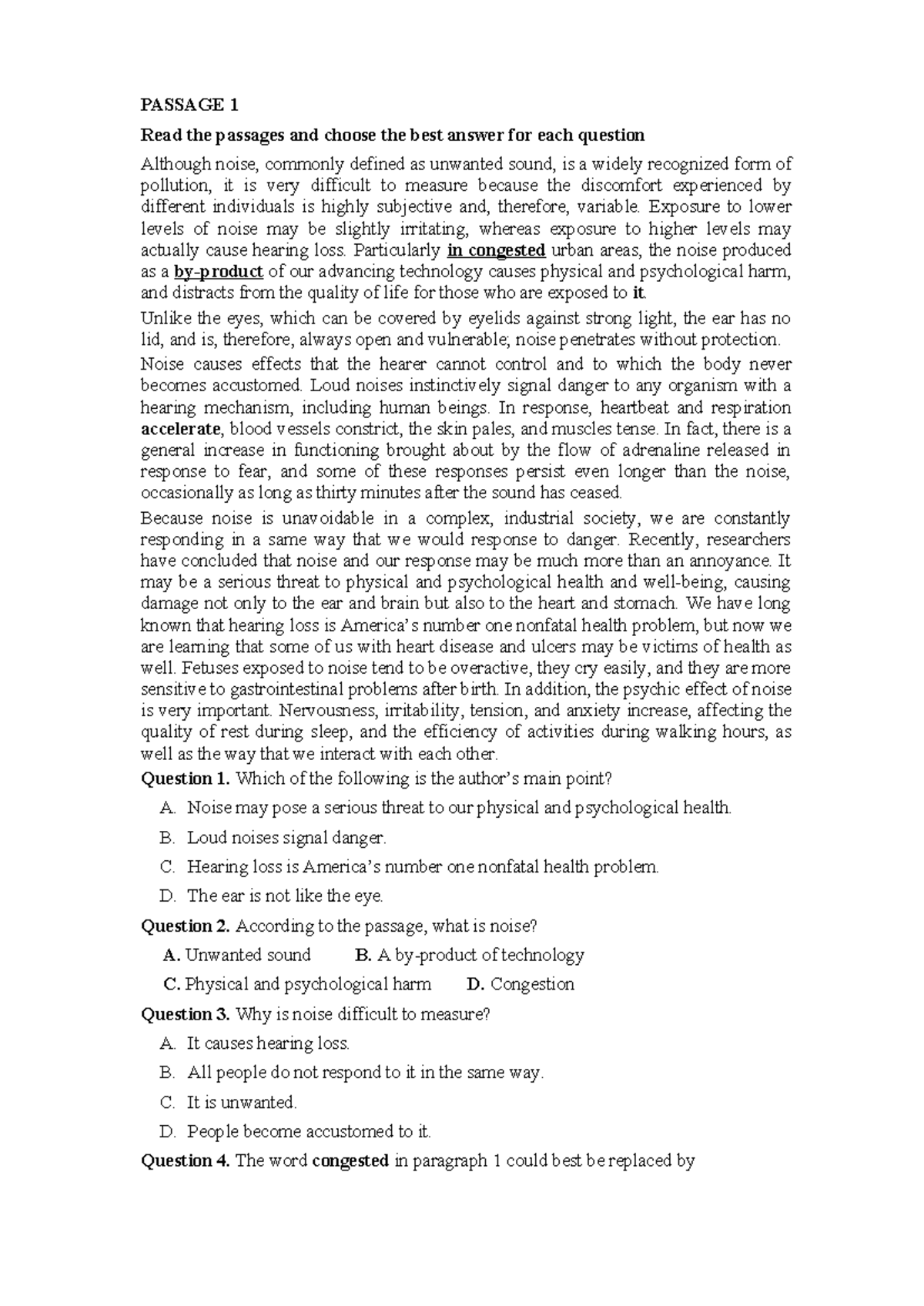 Theme 1 - tfytgi - PASSAGE 1 Read the passages and choose the best ...