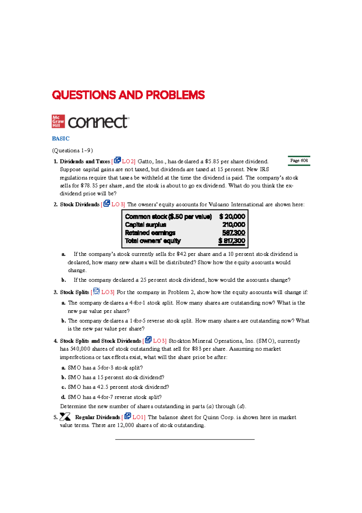 Ch17-CF-Quiz Questions on Dividends, Splits, and Repurchases - Studocu