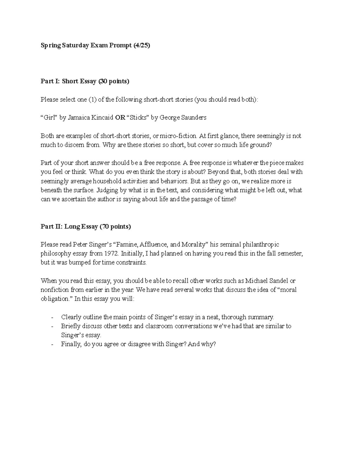 Spring Saturday Exam 2026: Short & Long Essay Prompts - Studocu