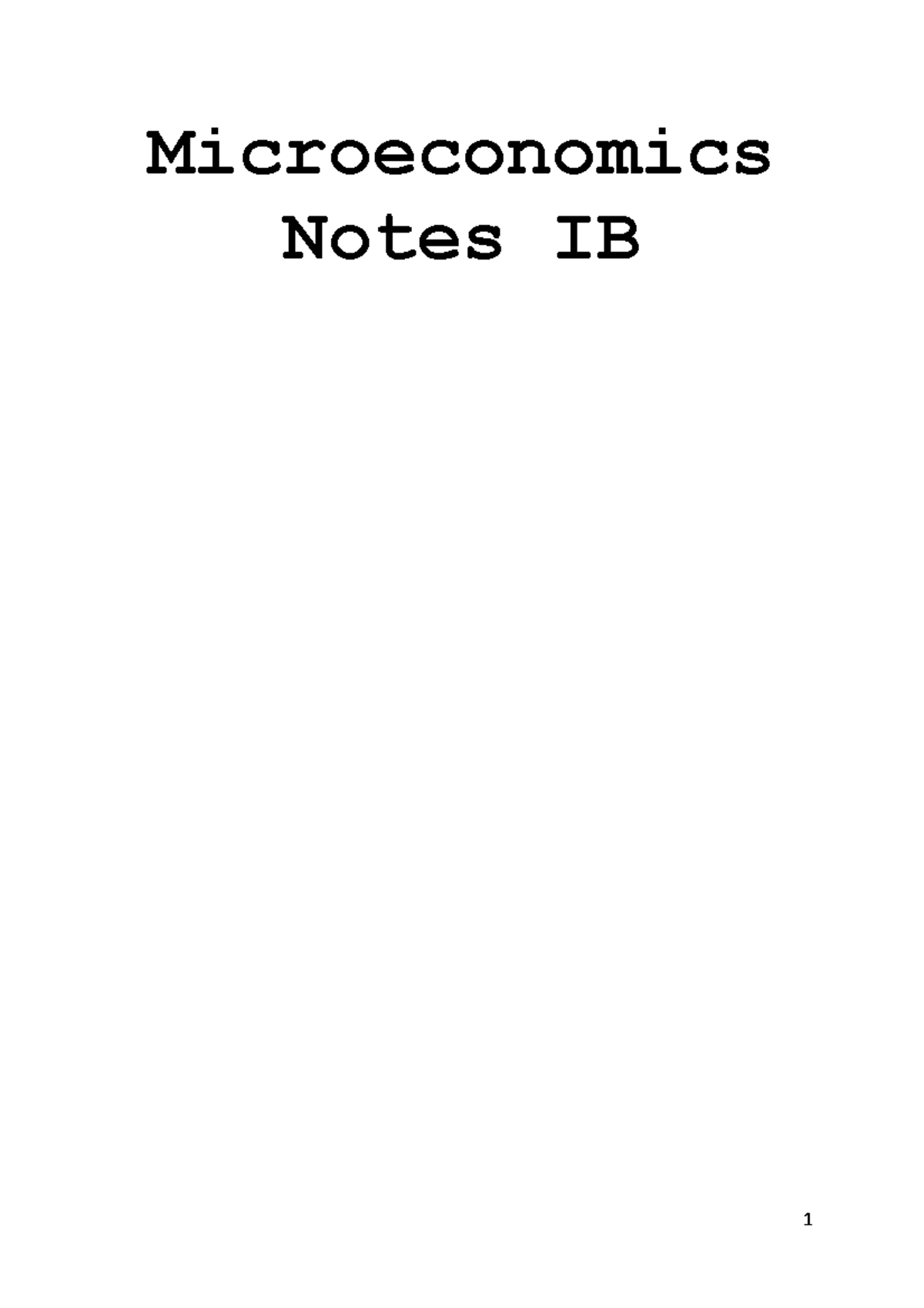 Microeconomics Notes IB 1: Comprehensive Study Guide and Key Concepts ...