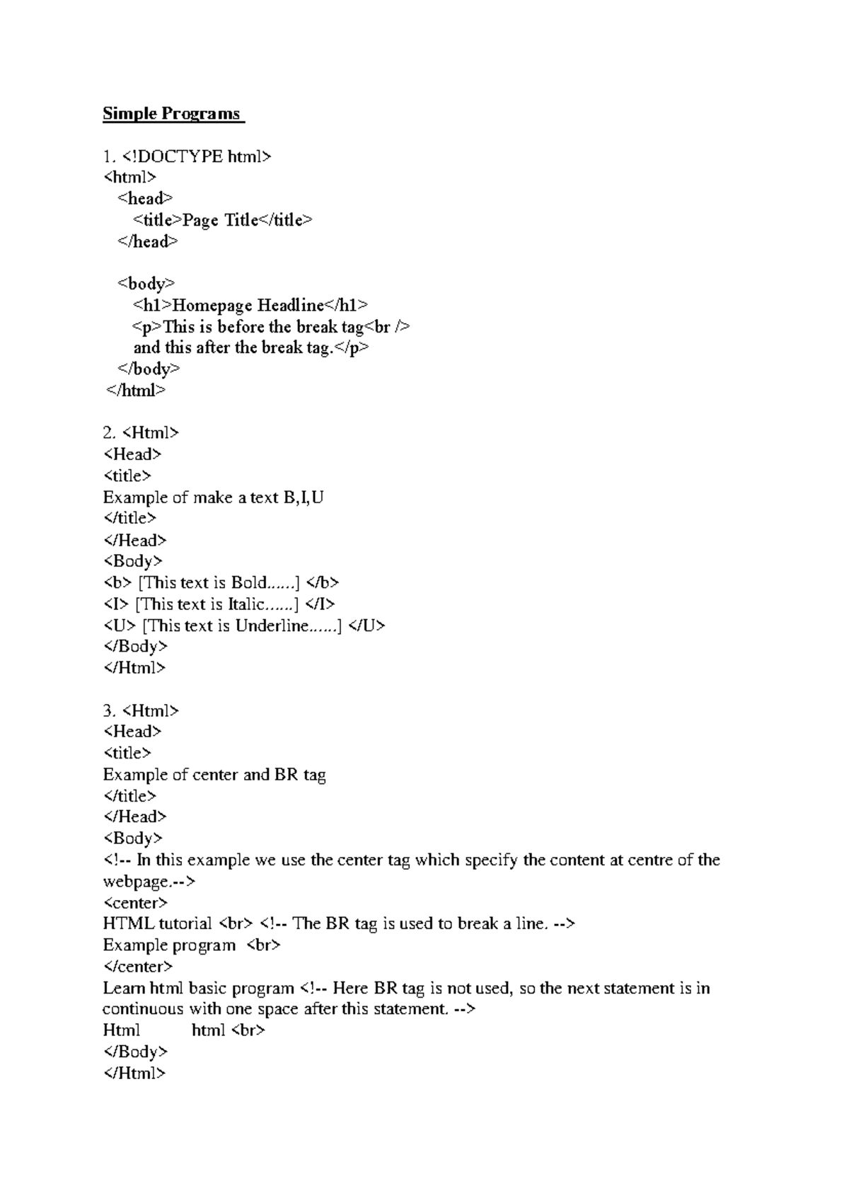 HTML Basics: Simple Programs and Examples - Studocu