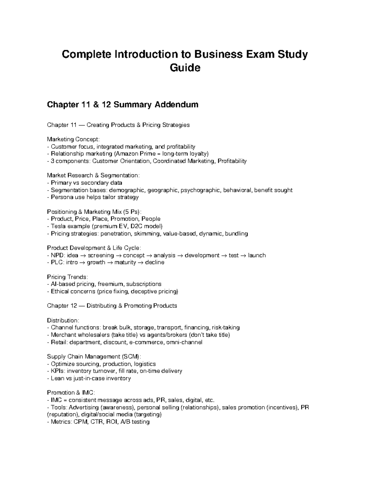 Complete Business Exam Study Guide: Chapters 11-12 Overview - Studocu