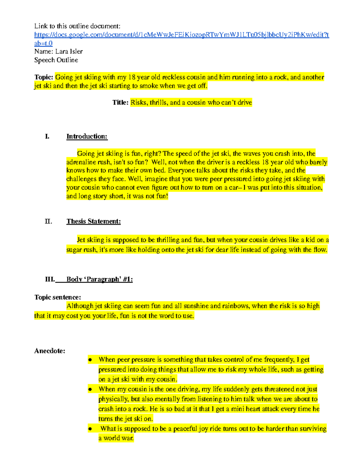 Lara Isler outline for speech - Link to this outline document: - Studocu