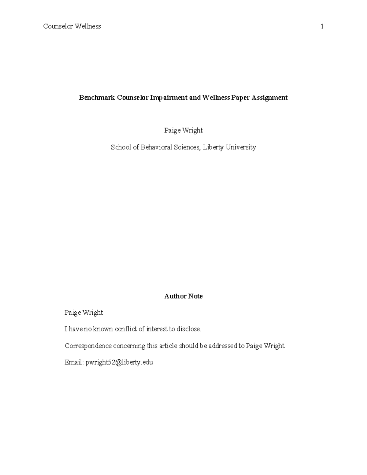 Benchmark Cnslr Impairment & Wellness Paper (CPSY 500) - Document Preview