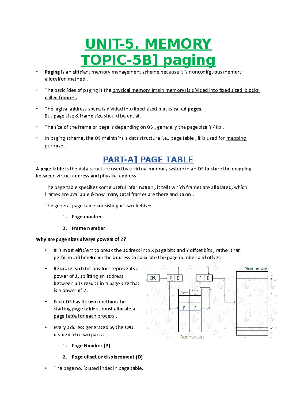 UNIT-5B Paging: Principles, Page Tables, and Segmentation Overview ...