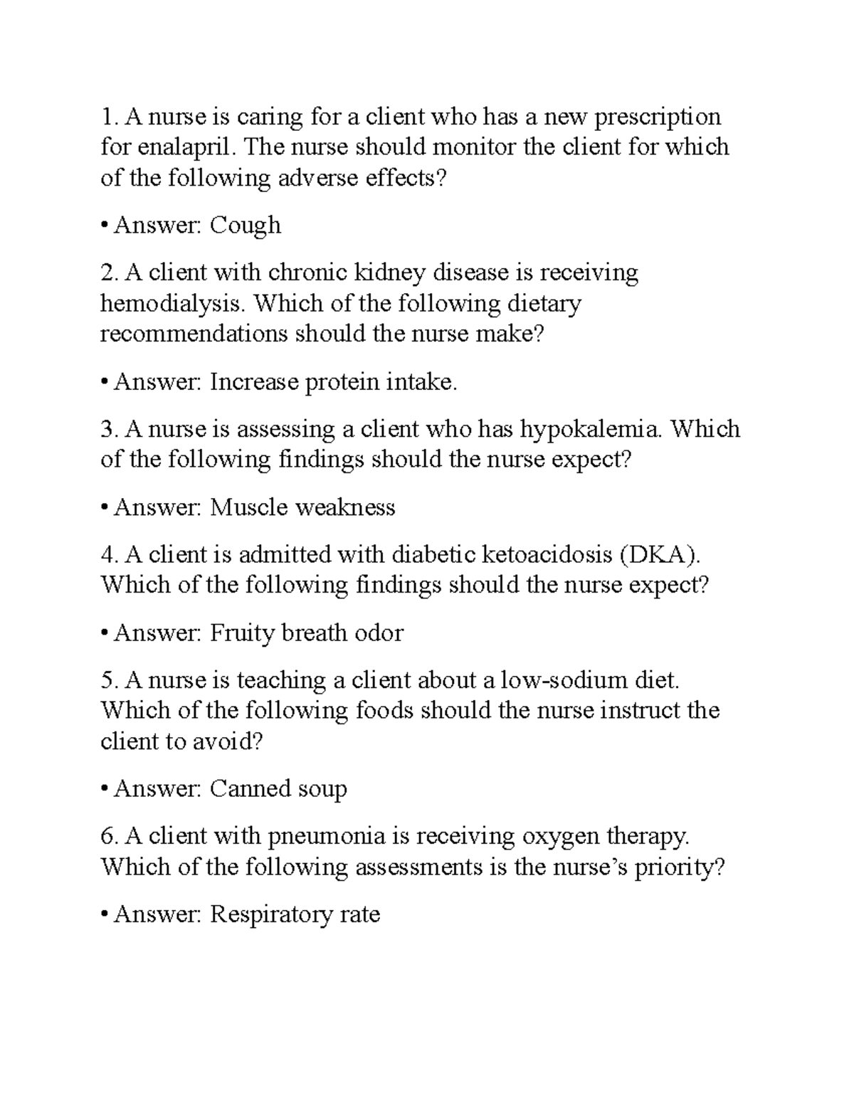 Med Surg Practice Questions for NUR 301 Study Guide - Studocu