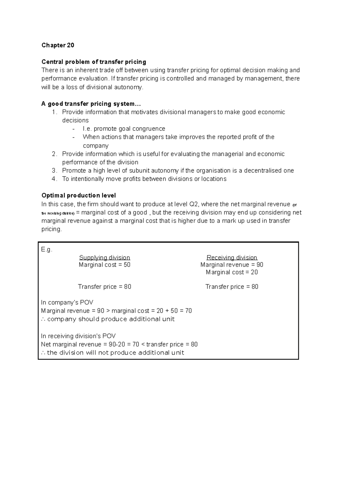 W5 Transfer Pricing TB Reading - Chapter 20 Central problem of transfer ...