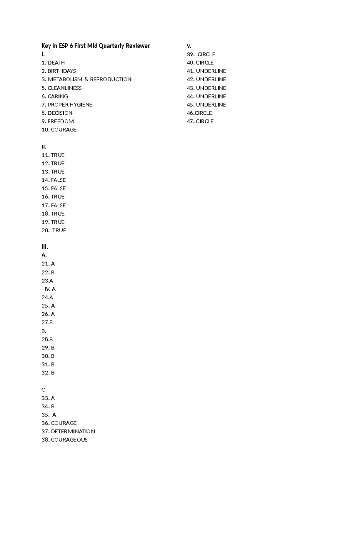 ESP 6 First Midterm Quarterly Reviewer Key & Study Guide - Studocu